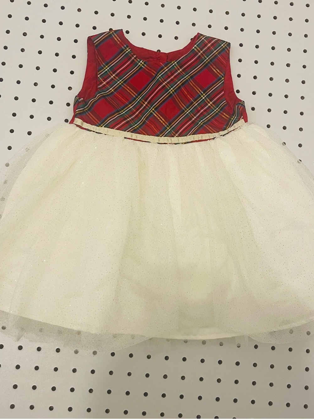 Blueberi Boulevard Red Plaid and Cream Tulle Holiday Dress
